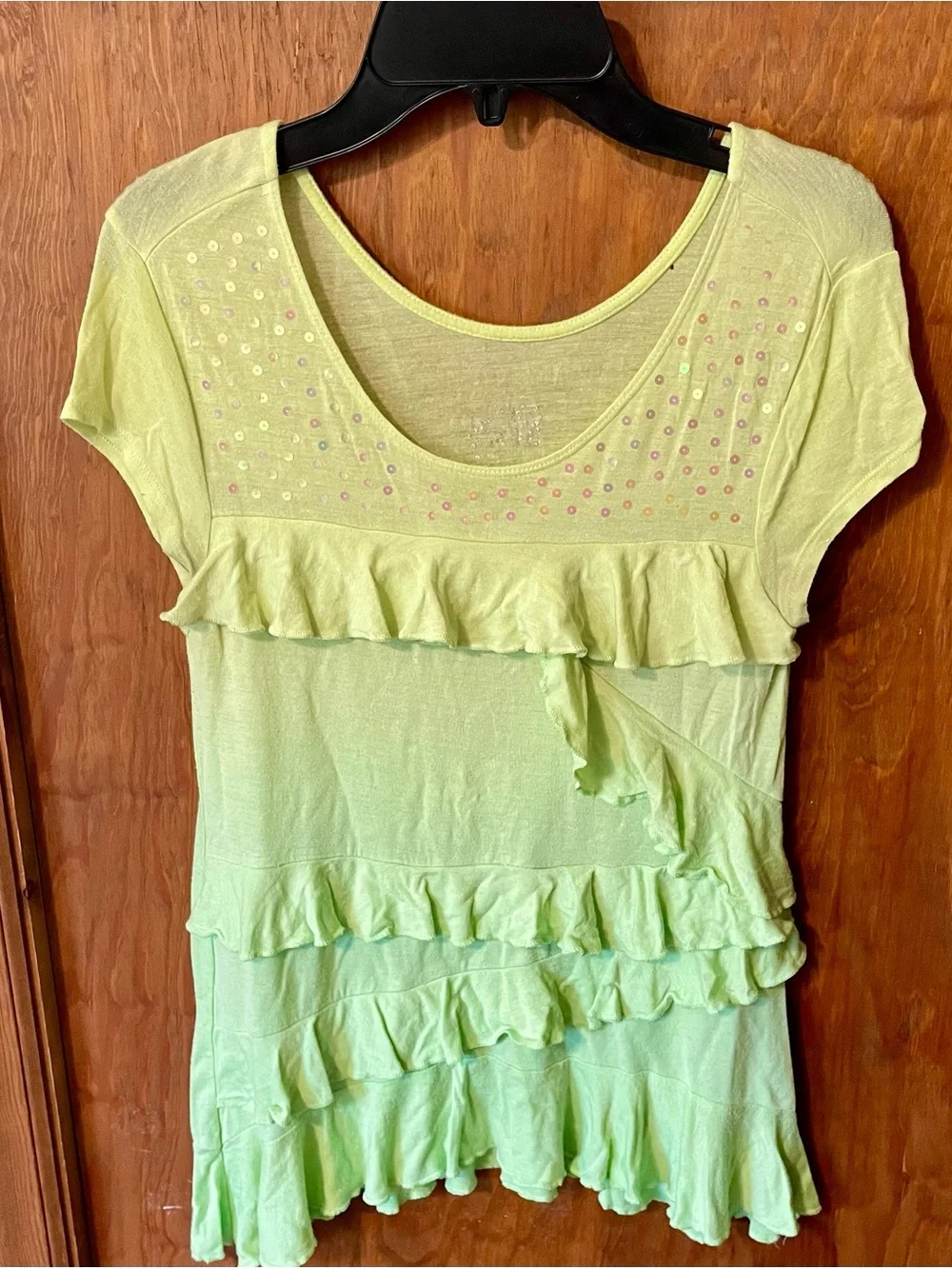 Justice Lime Green Ruffle Short Sleeve Tee Size Girls 10